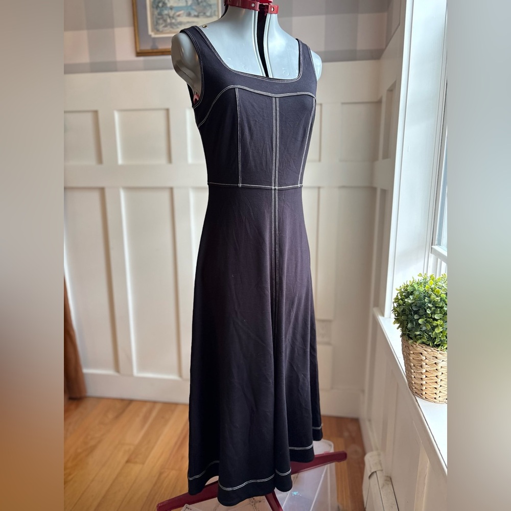 LOFT Black Midi Tank Dress with White Contrast‎ Stitching Classic Coastal 2 - Picture 10 of 12